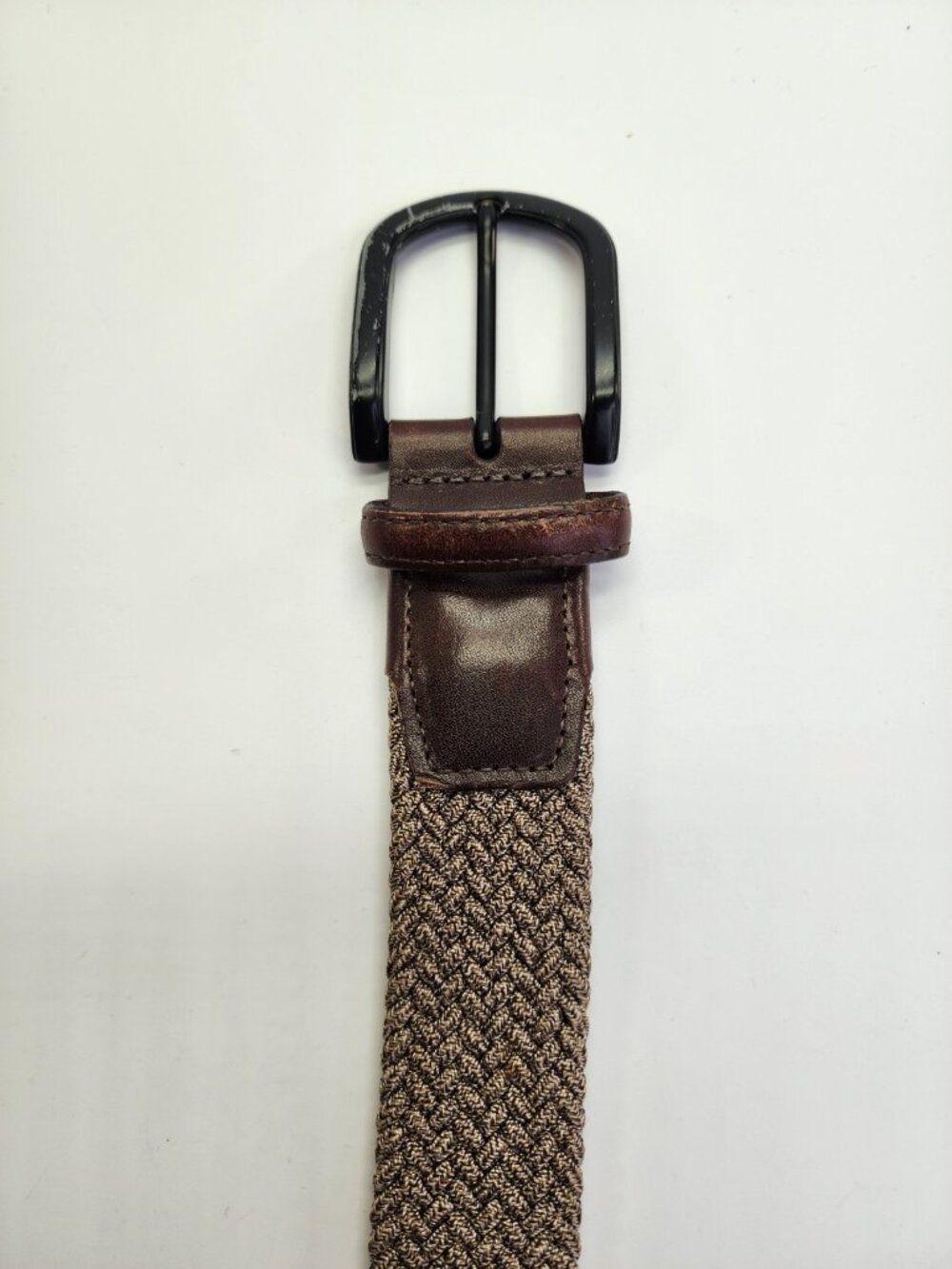 Torino Men's Italian Woven Belt Brown Leather Trim Braided Stretch Size 40 - Picture 4 of 7